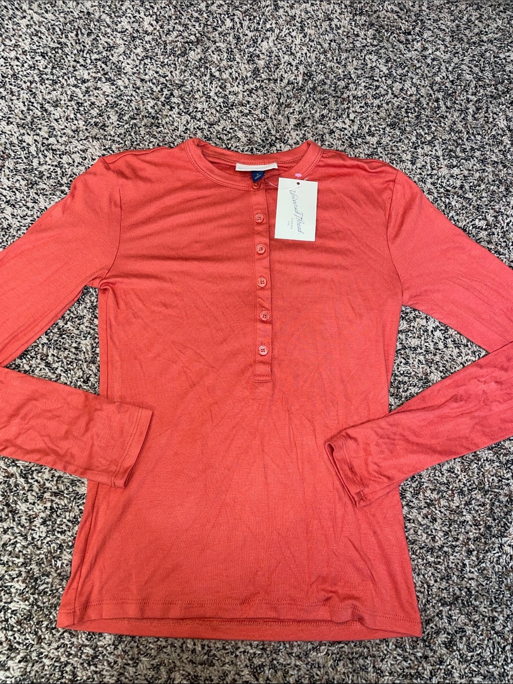 Universal Thread Long-Sleeve Henley Top in Coral Orange S NWT